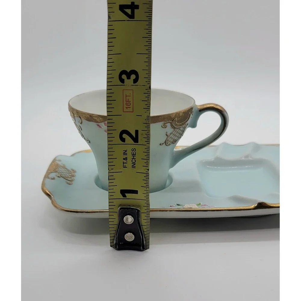 Antique Hand Painted Signed Depose Rose Espresso/Tea Cup and Ash Tray‎